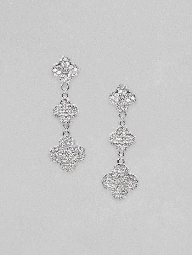 Rubans Rhodium Plated Pave Stone Studded Dangle Earrings Earrings