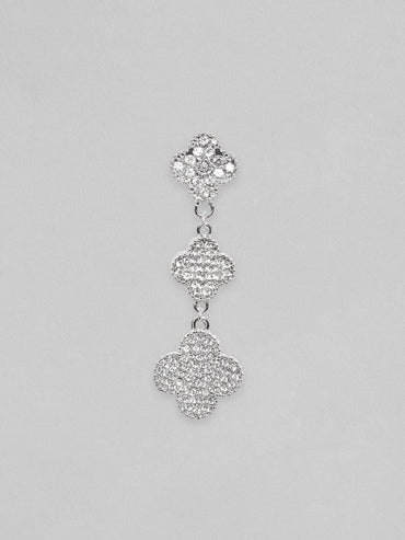 Rubans Rhodium Plated Pave Stone Studded Dangle Earrings Earrings