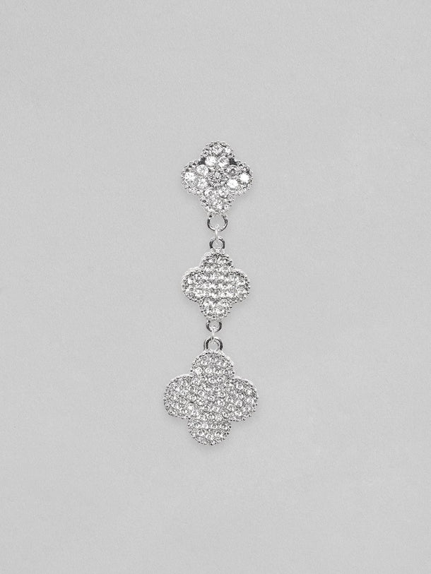Rubans Rhodium Plated Pave Stone Studded Dangle Earrings Earrings