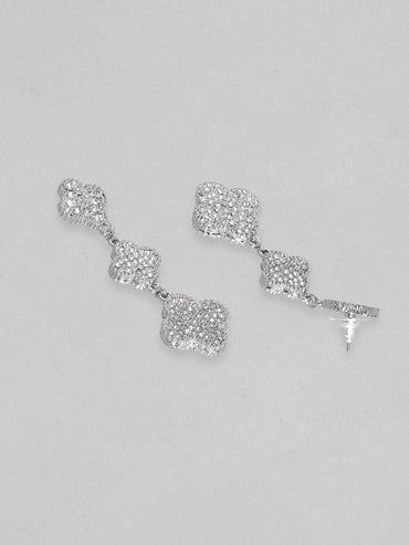 Rubans Rhodium Plated Pave Stone Studded Dangle Earrings Earrings