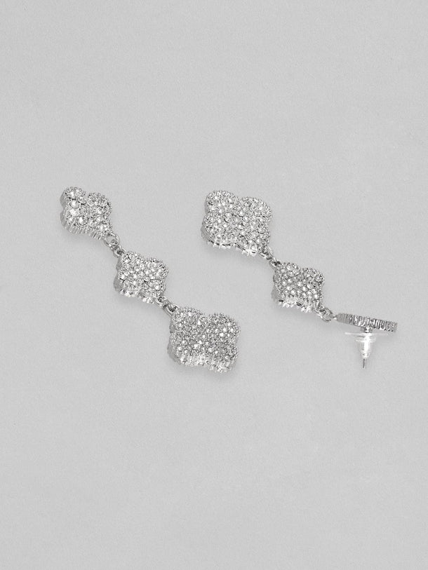 Rubans Rhodium Plated Pave Stone Studded Dangle Earrings Earrings