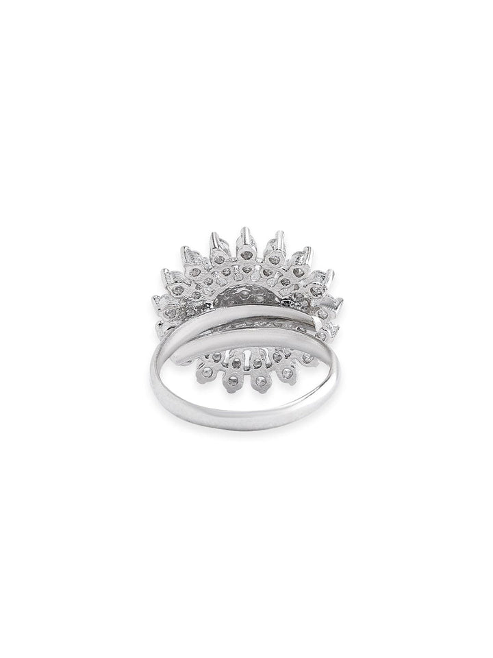 Rubans Rhodium plated Pave Zirconia studded Statement Ring Rings