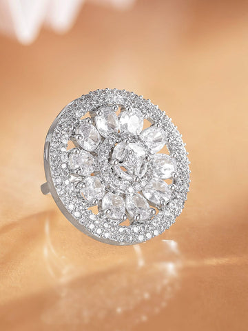 Rubans Rhodium plated Pave Zirconia studded Statement Ring Rings