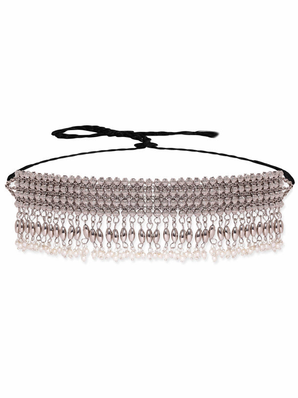 Rubans Rhodium plated Pearl & Zirconia studded Flora motif Classy Necklace set Necklace