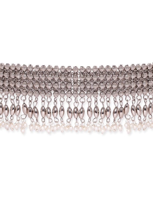 Rubans Rhodium plated Pearl & Zirconia studded Flora motif Classy Necklace set Necklace