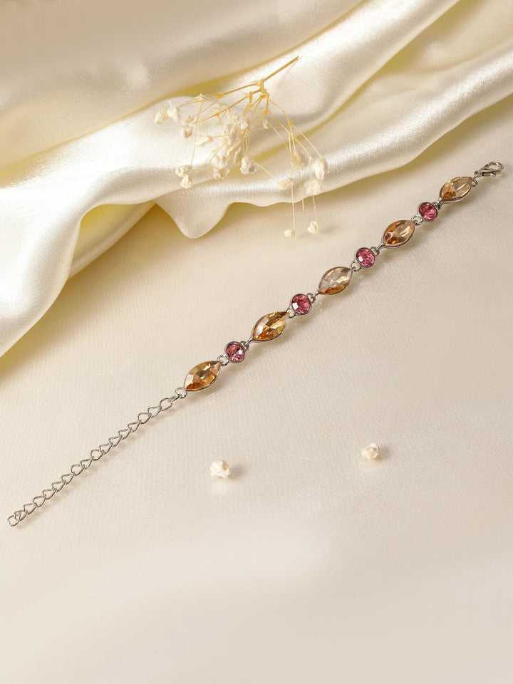 Rubans Rhodium Plated Pink and Light Gold Zicronia Gemstone Link Bracelet Bracelet