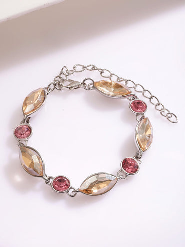 Rubans Rhodium Plated Pink and Light Gold Zicronia Gemstone Link Bracelet Wristwear