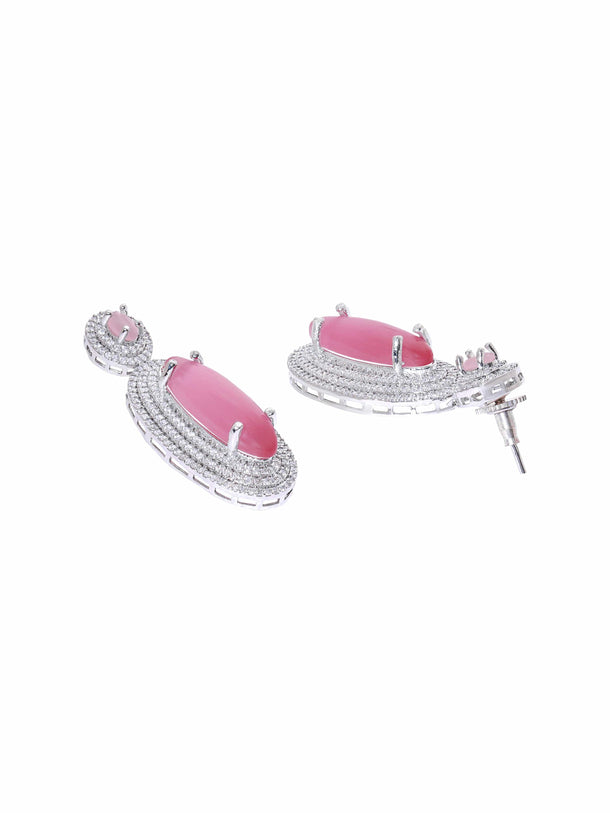 Rubans Rhodium plated Pink Crystal Zirconia studded Statement pendant Set Jewellery Sets