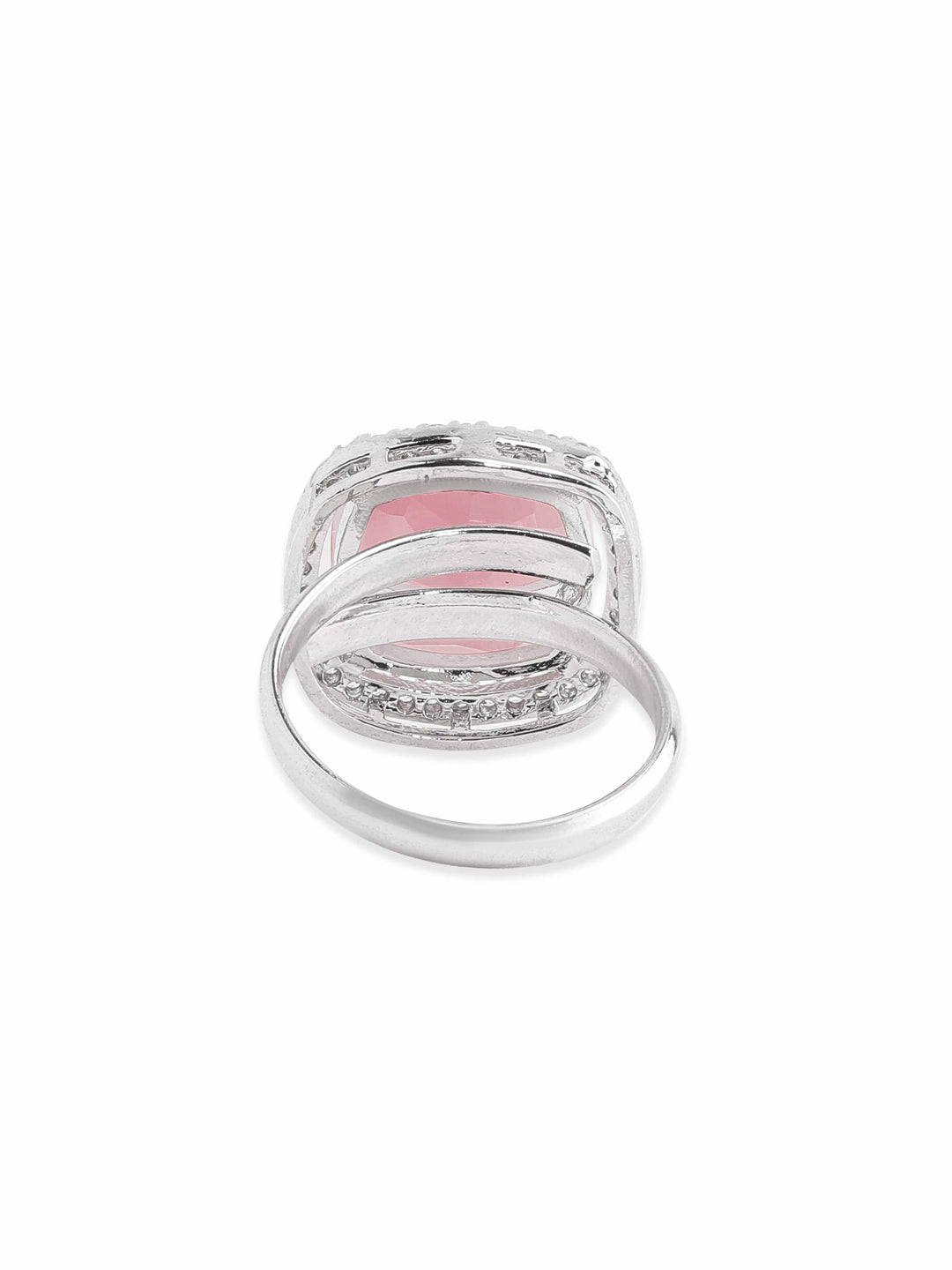 Rubans Rhodium plated Pink Cushion Cut zirconia studded Classy ring Rings