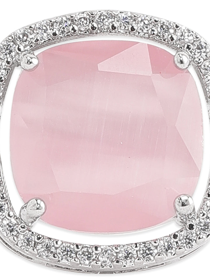 Rubans Rhodium plated Pink Cushion Cut zirconia studded Classy ring Rings