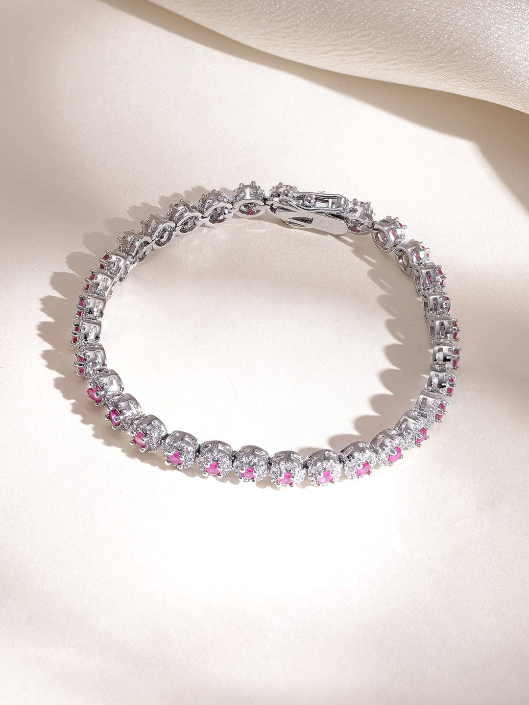Rubans Rhodium plated Pink Sapphire Crystal Zirconia Chic Demi-Fine Tennis Bracelet Bracelet