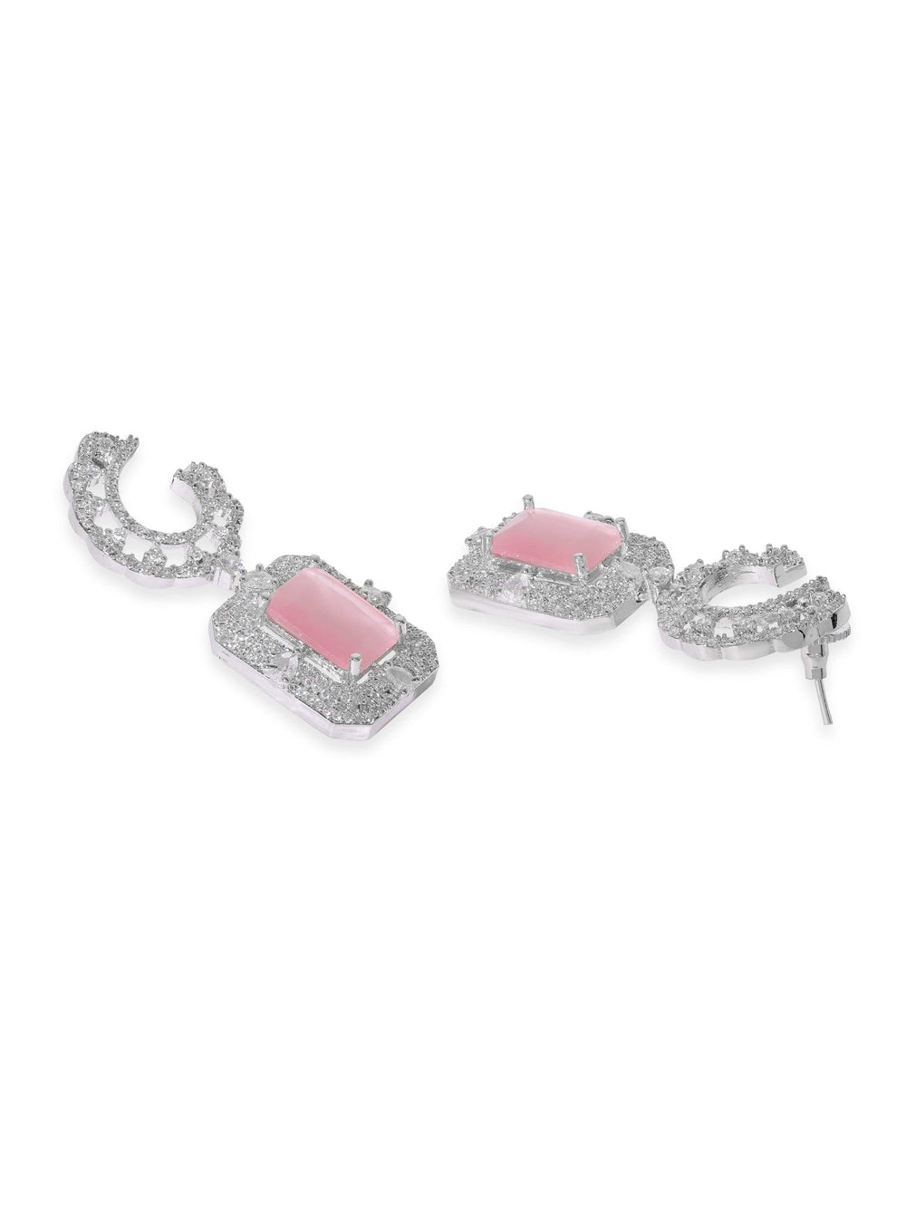 Rubans Rhodium plated Pink Zirconia Contemprory Dangle earrings Earrings