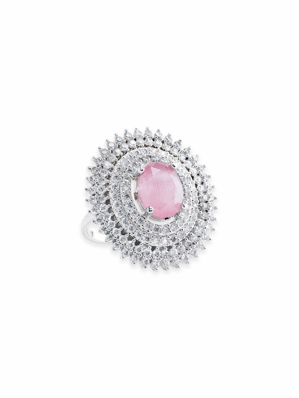 Rubans Rhodium plated Pink zirconia Pave studded Statement Classy Ring Rings