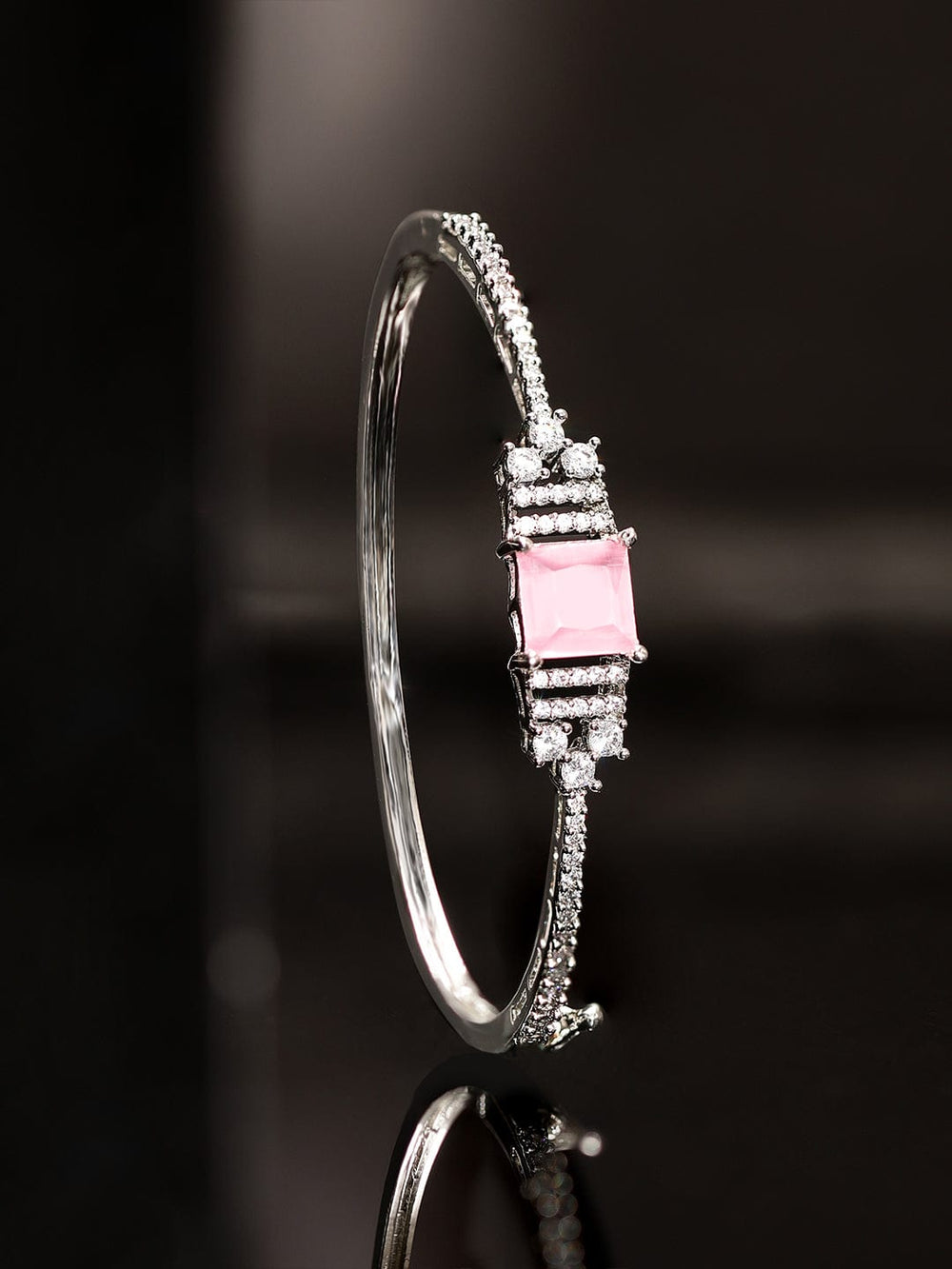 Rubans Rhodium Plated Pink zirconia studded Sleek Band Bracelet Bangles & Bracelets