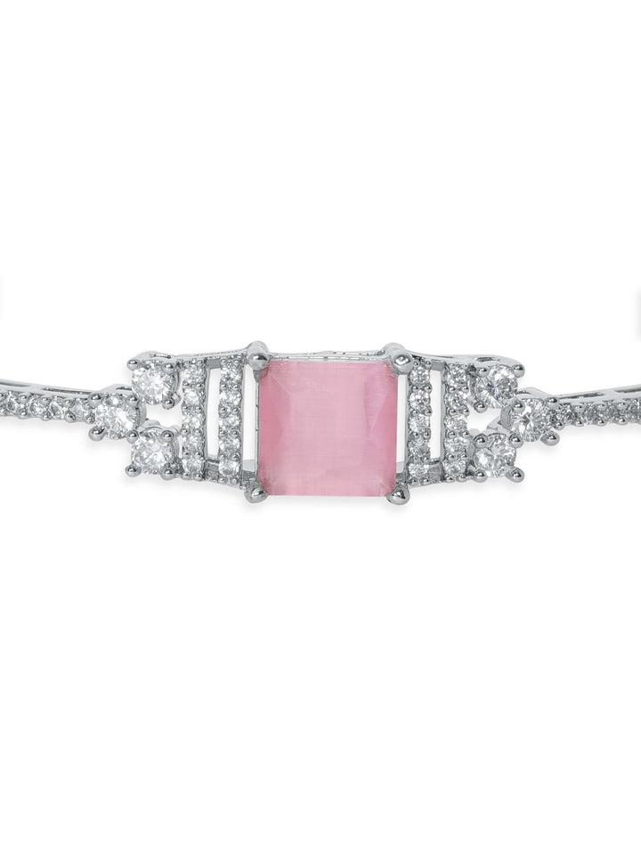 Rubans Rhodium Plated Pink zirconia studded Sleek Band Bracelet Bangles & Bracelets