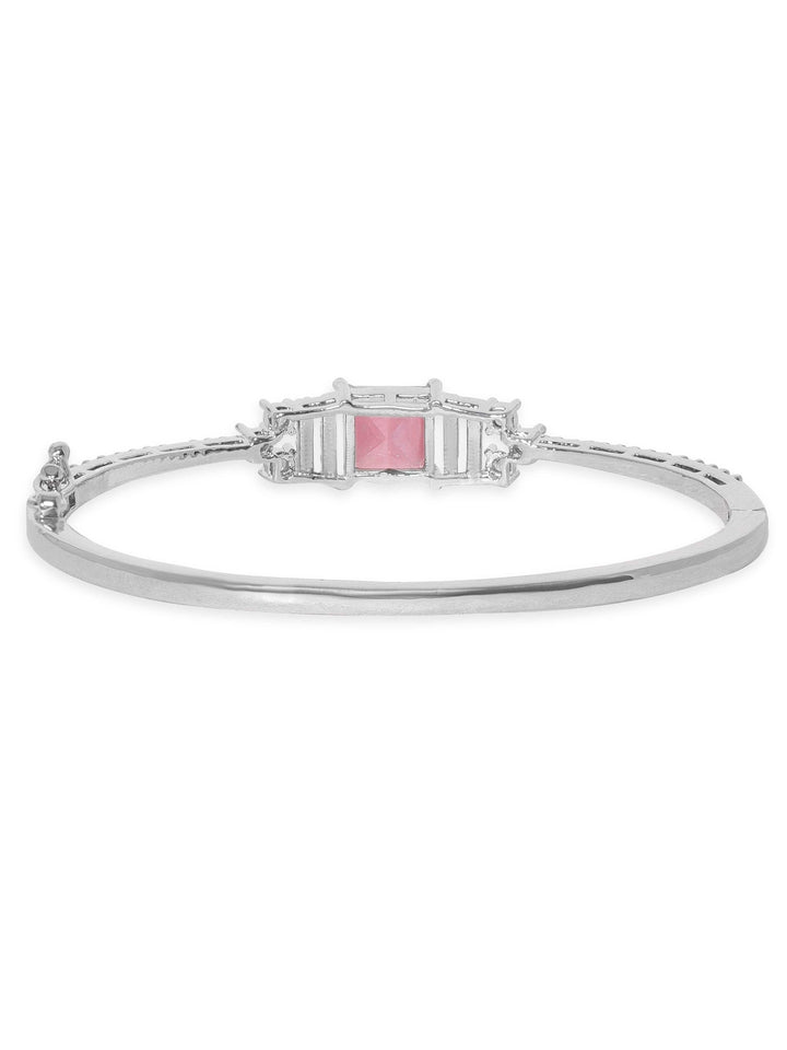 Rubans Rhodium Plated Pink zirconia studded Sleek Band Bracelet Bangles & Bracelets