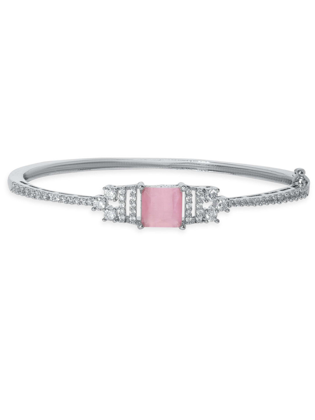 Rubans Rhodium Plated Pink zirconia studded Sleek Band Bracelet Bangles & Bracelets