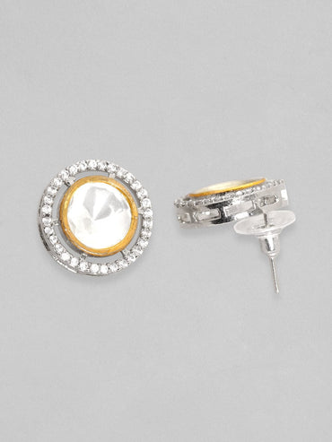 Rubans Rhodium Plated Polki & Zirconia Studded Minimal Pendant Set Necklace Set