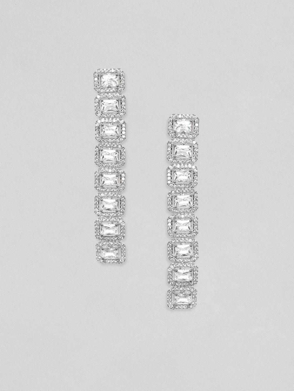 Rubans Rhodium Plated Premium Baguette Crystal Studded Dangle Earrings Earrings
