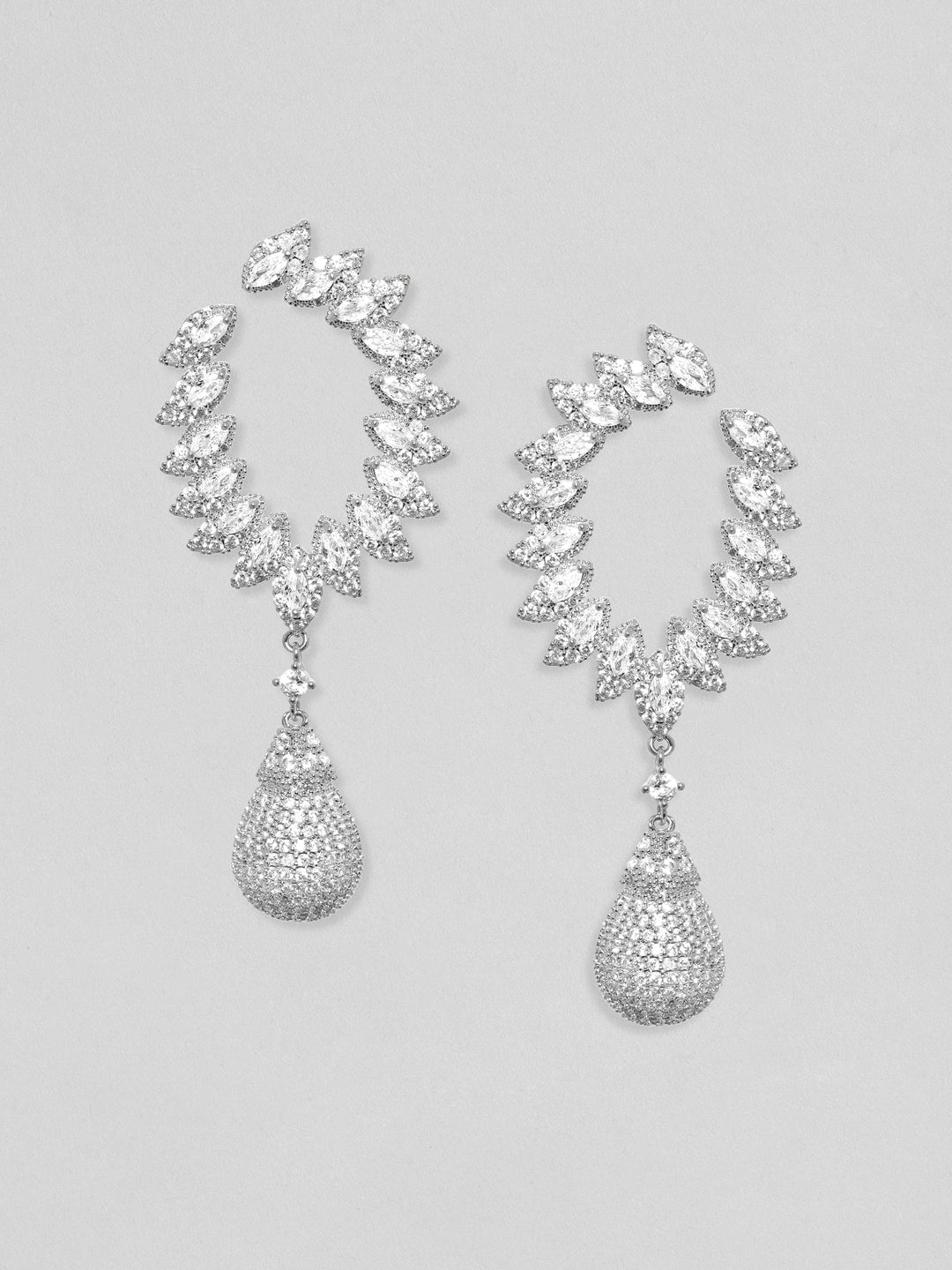 Rubans Rhodium Plated Premium Pave Crystal Studded Drop Earrings Earrings