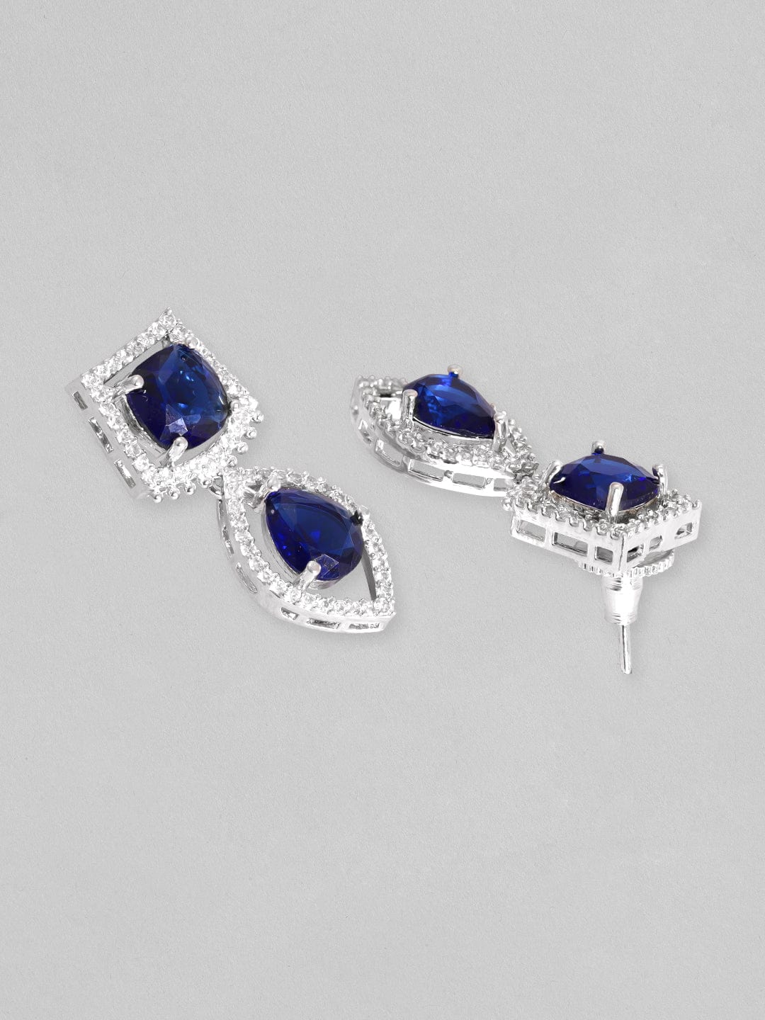 Rubans Rhodium Plated Premium White & Blue Sapphire Zircons Necklace Set. Necklace Set