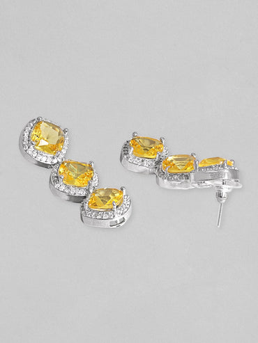 Rubans Rhodium Plated Premium White & Citrine solitaire Zircons Necklace Set Necklace Set
