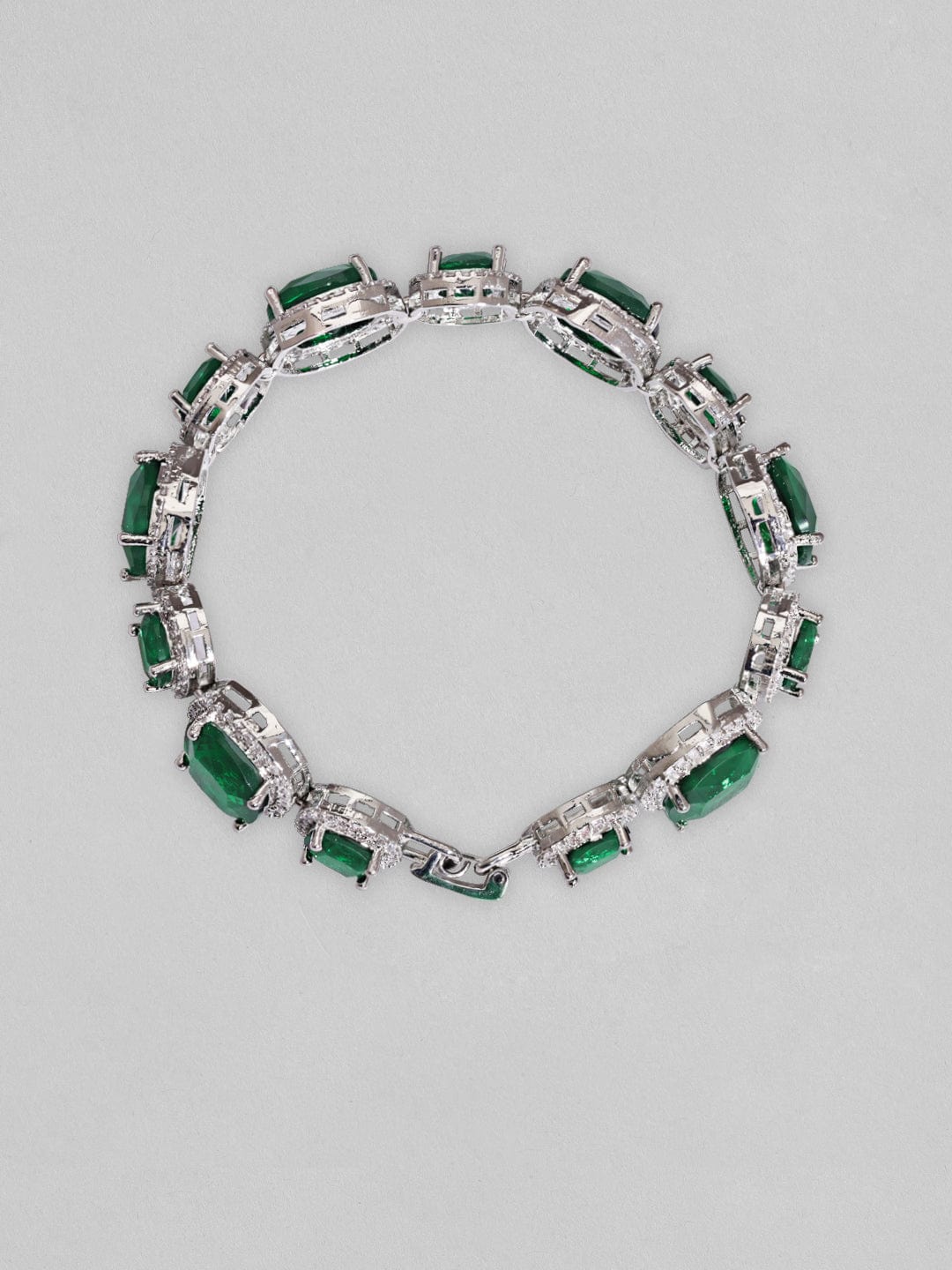 Rubans Rhodium Plated Premium White & Emerald Solitaire Zircons Bracelet Bracelets