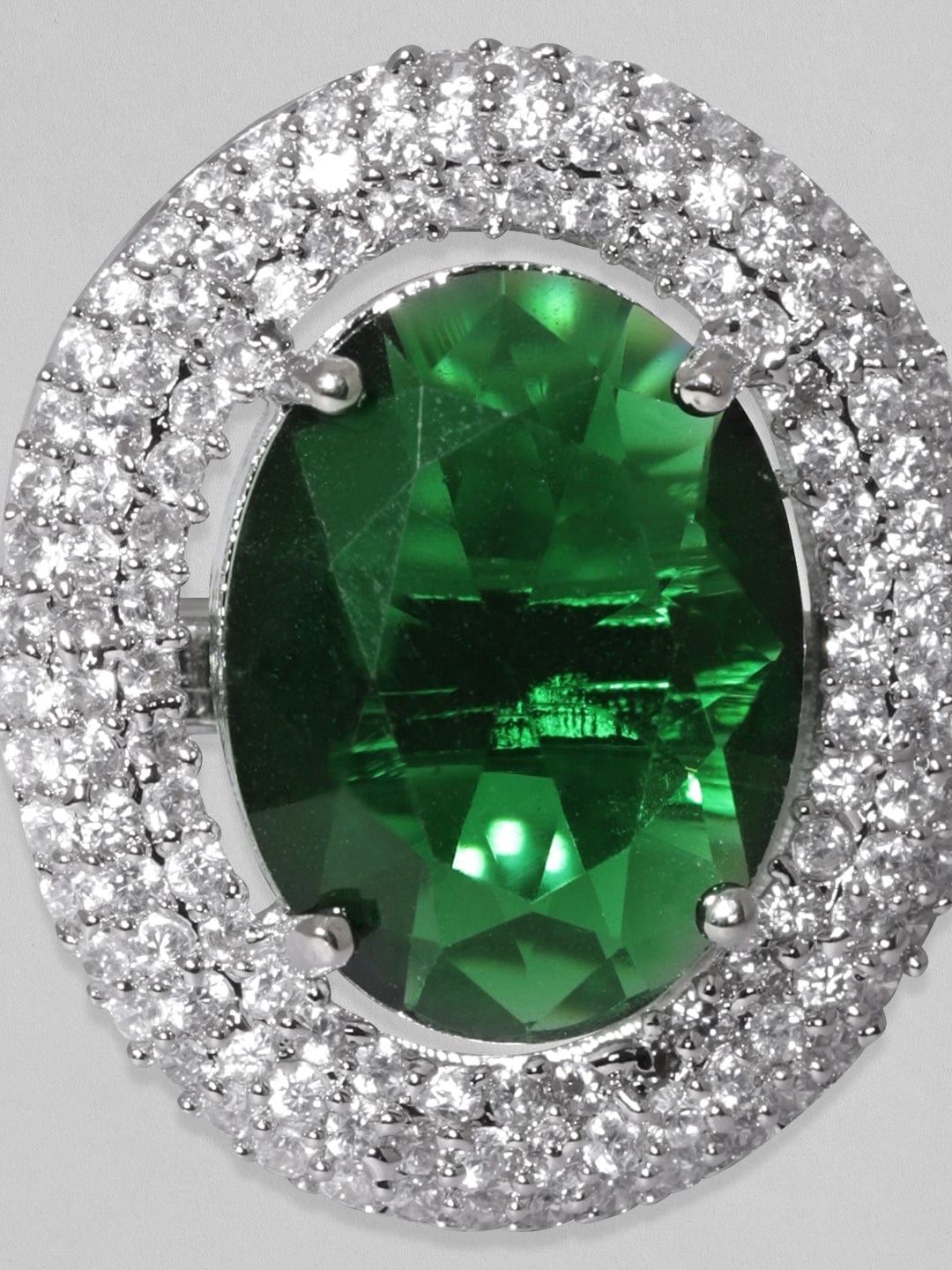 Rubans Rhodium Plated Premium White & Emerald Zircons Adjustable Ring. Rings