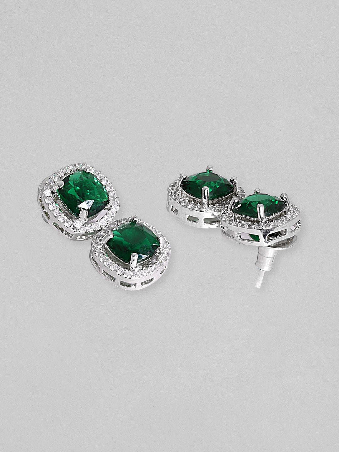 Rubans Rhodium Plated Premium White & Emerald Zircons Necklace Set. Necklace Set
