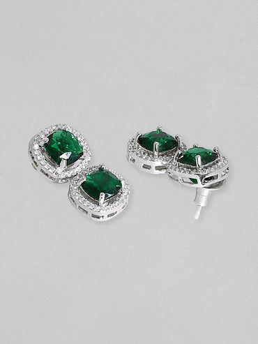 Rubans Rhodium Plated Premium White & Emerald Zircons Necklace Set. Necklace Set