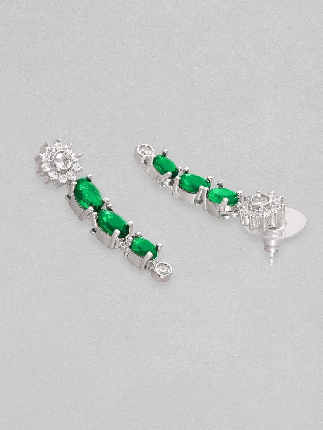 Rubans Rhodium Plated Premium White & Emerald Zircons Necklace Set Necklace Set