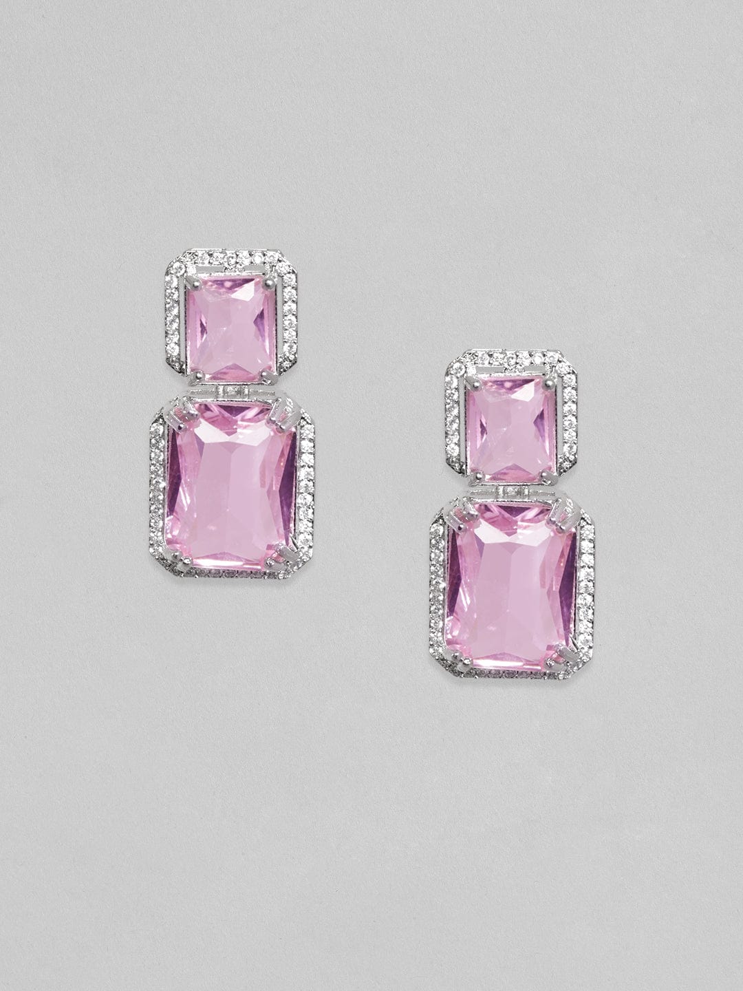 Rubans Rhodium Plated Premium white & Pink Saphire solitaire Zircons Dangle Earring. Earrings