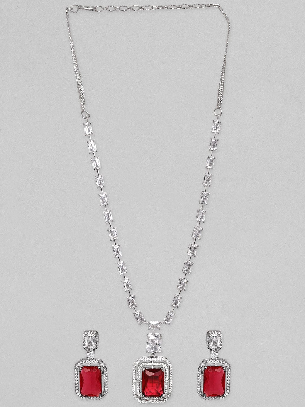 Rubans Rhodium Plated Premium White Rhodolite Solitaire Zircons Necklace Set Necklace Set