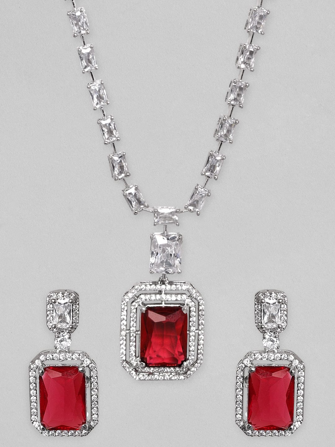 Rubans Rhodium Plated Premium White Rhodolite Solitaire Zircons Necklace Set Necklace Set
