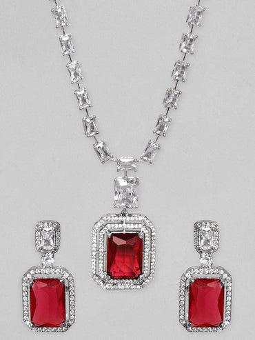 Rubans Rhodium Plated Premium White Rhodolite Solitaire Zircons Necklace Set Necklace Set