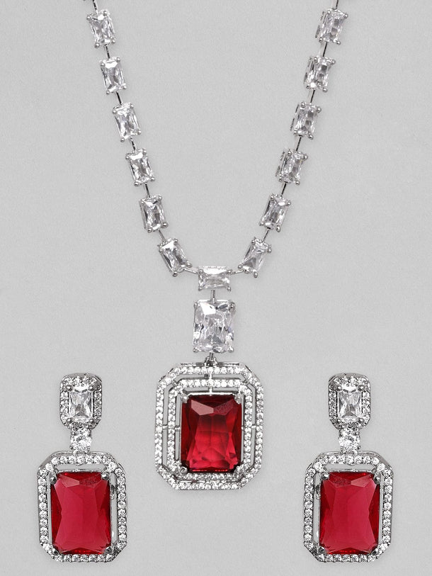 Rubans Rhodium Plated Premium White Rhodolite Solitaire Zircons Necklace Set Necklace Set