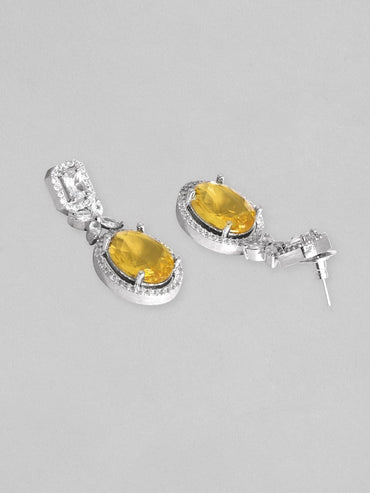 Rubans Rhodium Plated Premium White & Yellow Sapphire Zircons Dangle Earrings Earrings