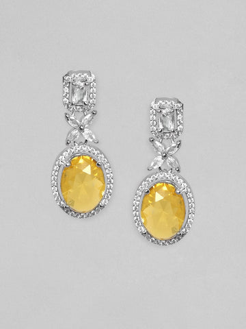 Rubans Rhodium Plated Premium White & Yellow Sapphire Zircons Dangle Earrings Earrings