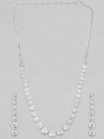 Rubans Rhodium Plated Premium White Zircons Necklace Set. Necklace Set