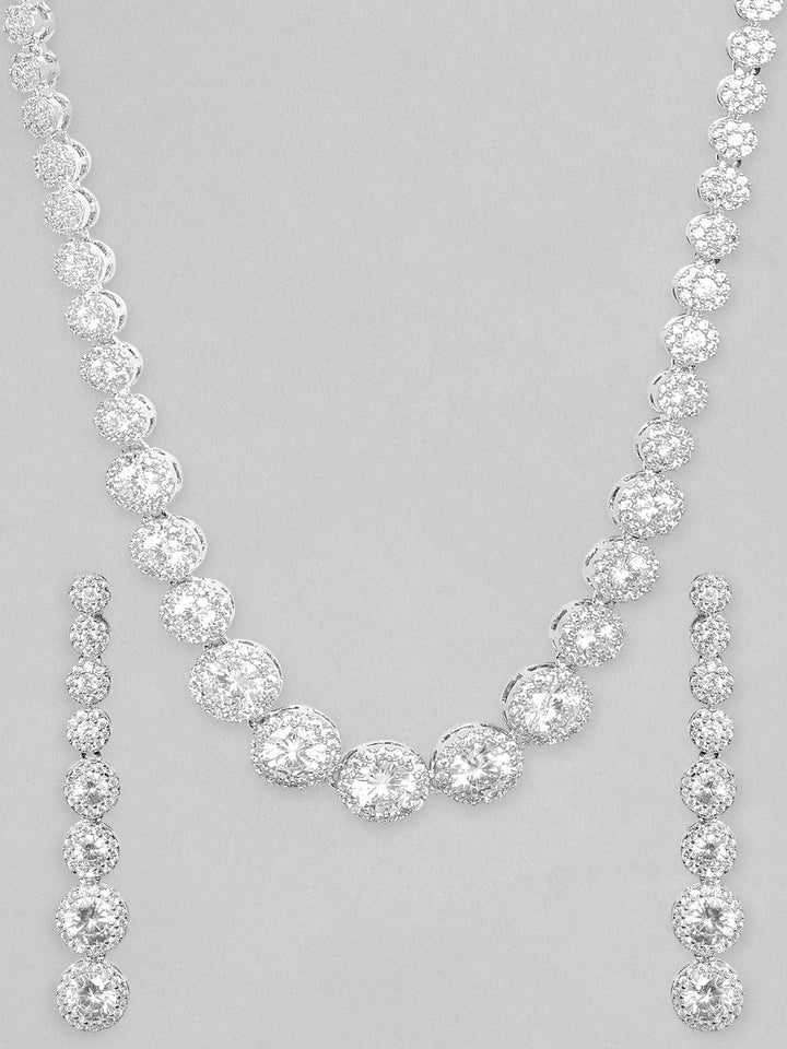 Rubans Rhodium Plated Premium White Zircons Necklace Set. Necklace Set