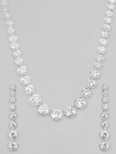 Rubans Rhodium Plated Premium White Zircons Necklace Set. Necklace Set