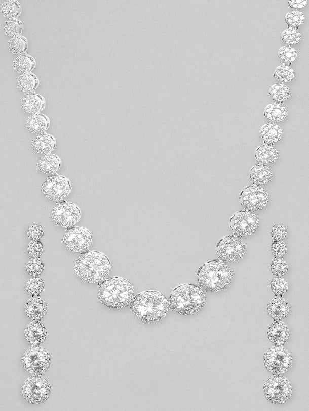 Rubans Rhodium Plated Premium White Zircons Necklace Set. Necklace Set
