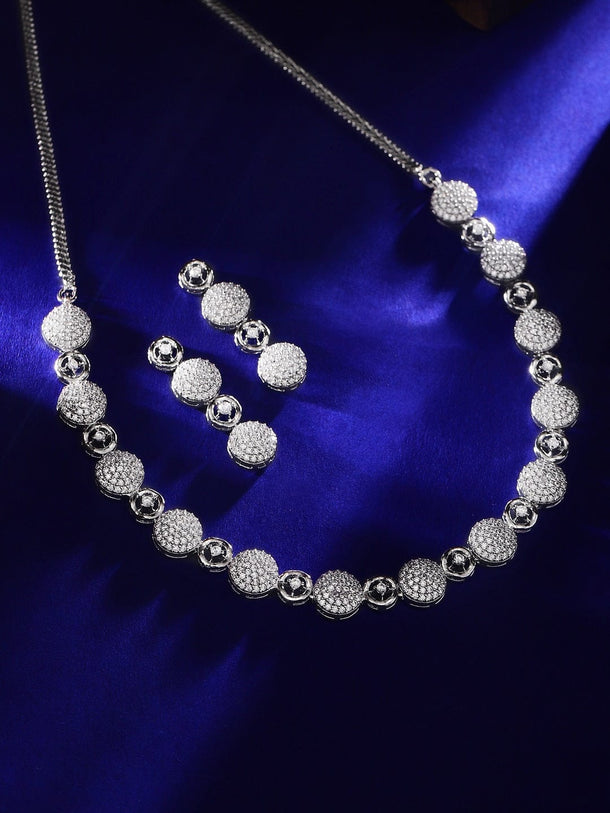 Rubans Rhodium-plated Premium white Zircons studded Pave Patterned Statement Jewellery set Necklace Set