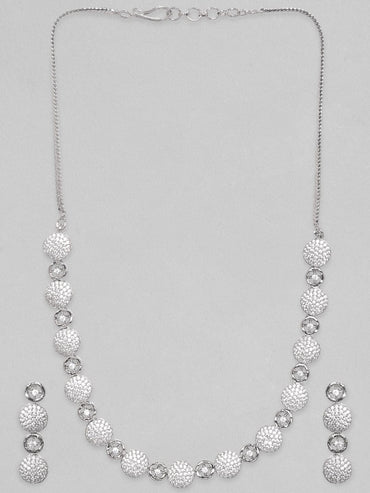 Rubans Rhodium-plated Premium white Zircons studded Pave Patterned Statement Jewellery set Necklace Set
