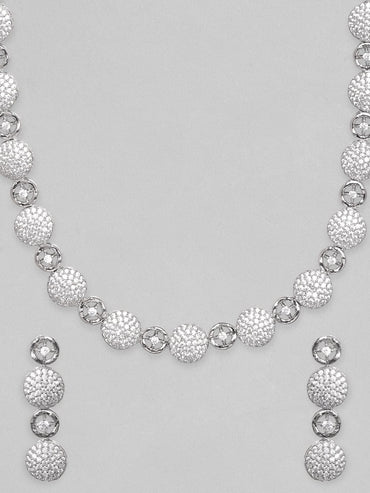 Rubans Rhodium-plated Premium white Zircons studded Pave Patterned Statement Jewellery set Necklace Set