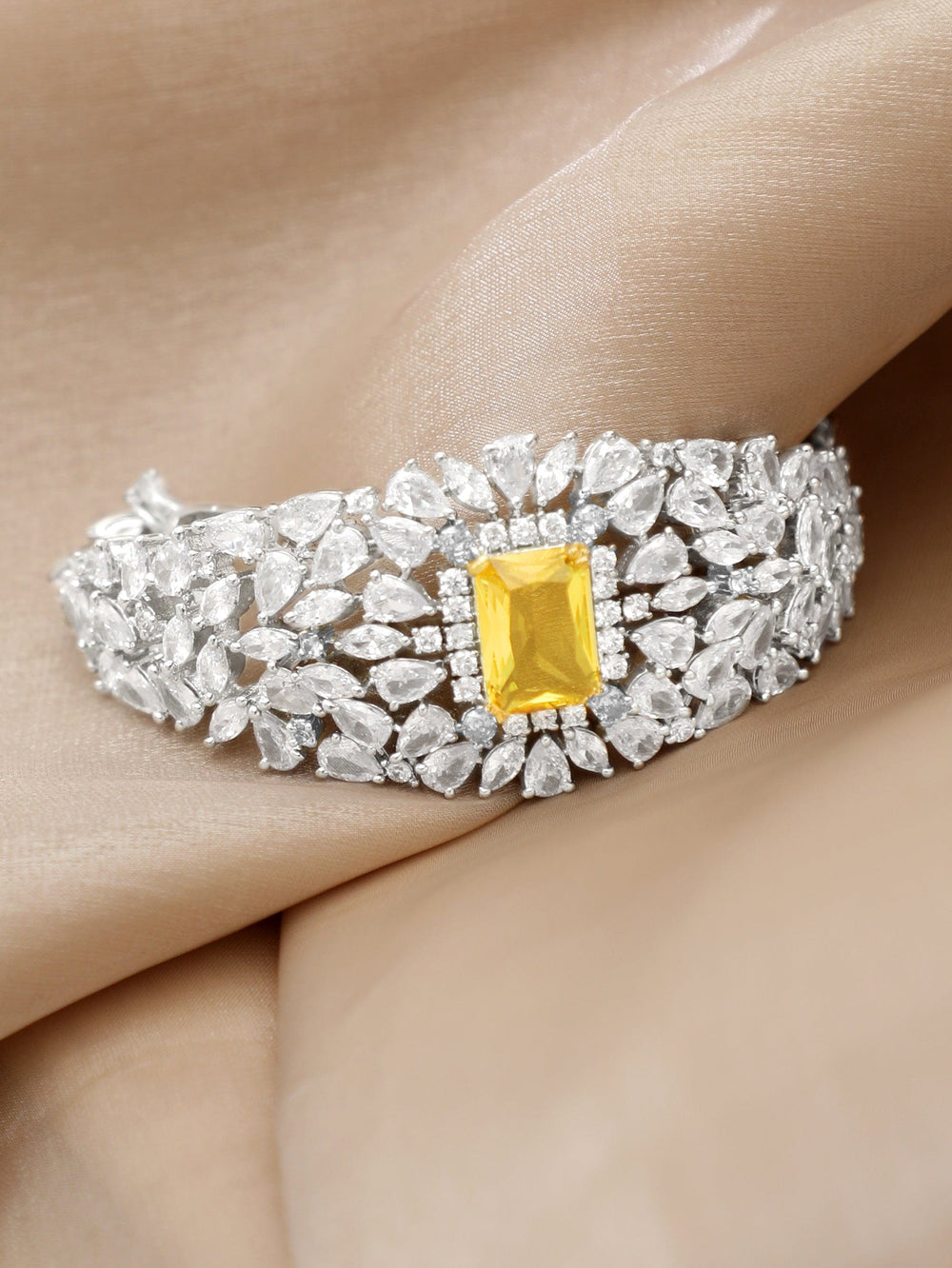 Rubans Rhodium Plated Premium Yellow Sapphire Zirconia Bracelet. Bangles & Bracelets