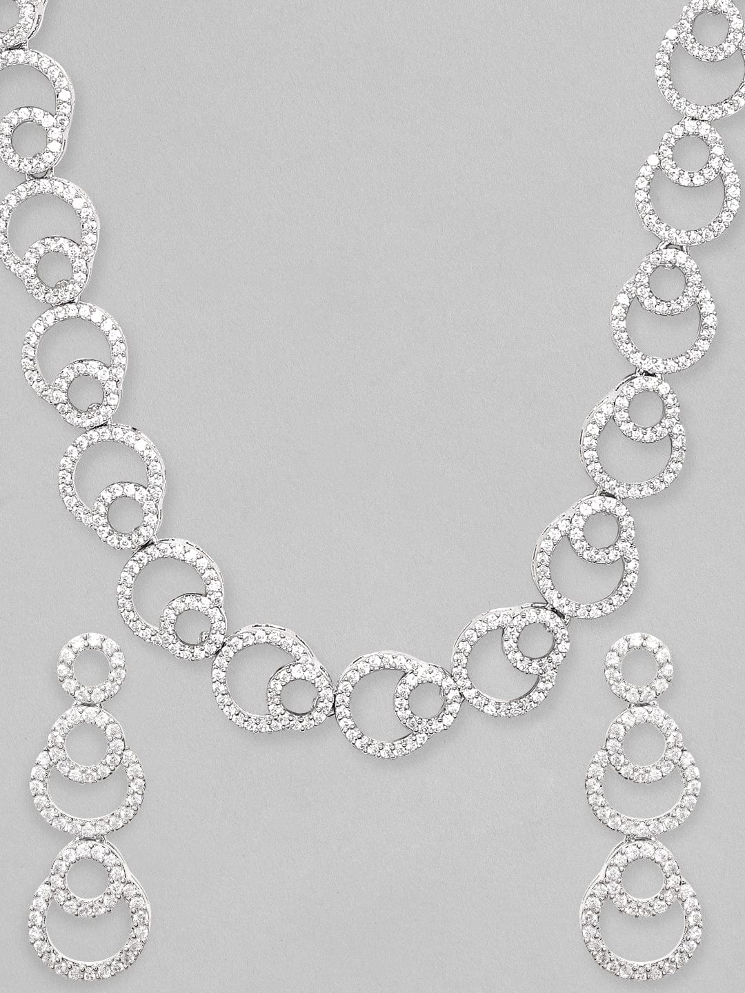 Rubans Rhodium-Plated Premium Zircons Studded Patterned Evening Party Wear Jewellery Set Necklace Set