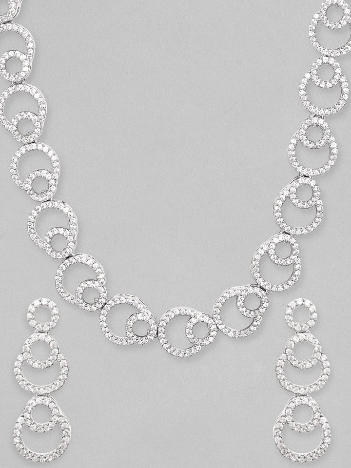 Rubans Rhodium-Plated Premium Zircons Studded Patterned Evening Party Wear Jewellery Set Necklace Set