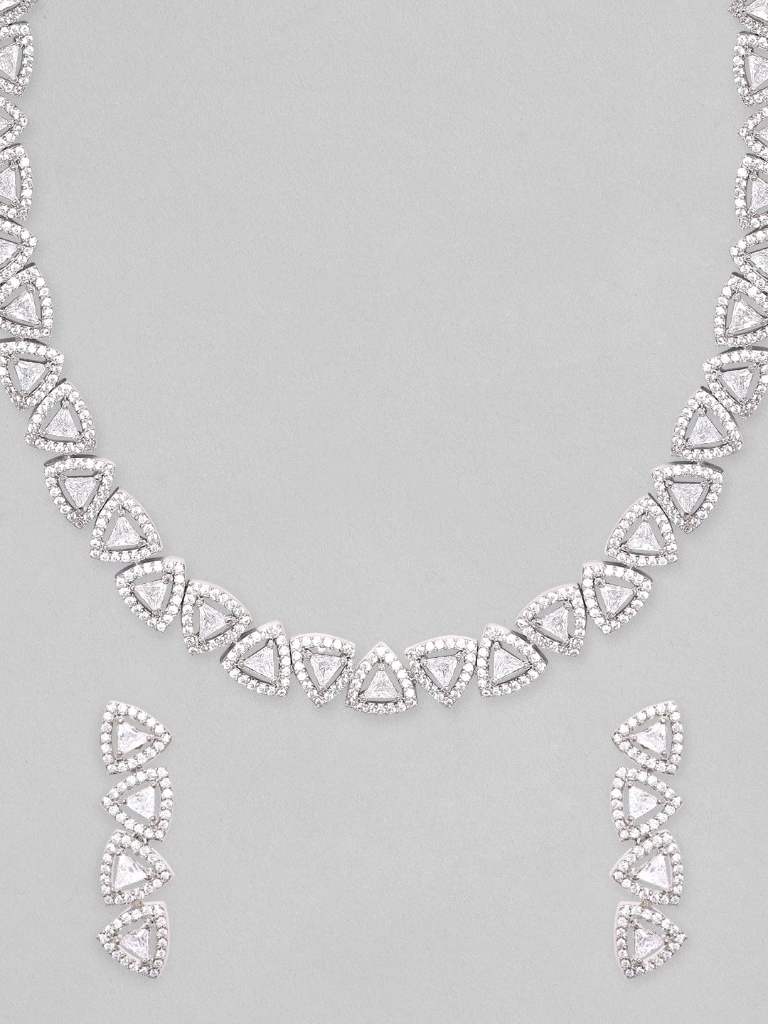 Rubans Rhodium-Plated Premium Zircons Studded Patterned Party Wear Jewellery Set Necklace Set