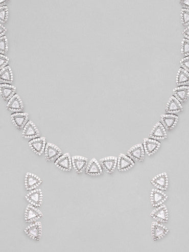 Rubans Rhodium-Plated Premium Zircons Studded Patterned Party Wear Jewellery Set Necklace Set